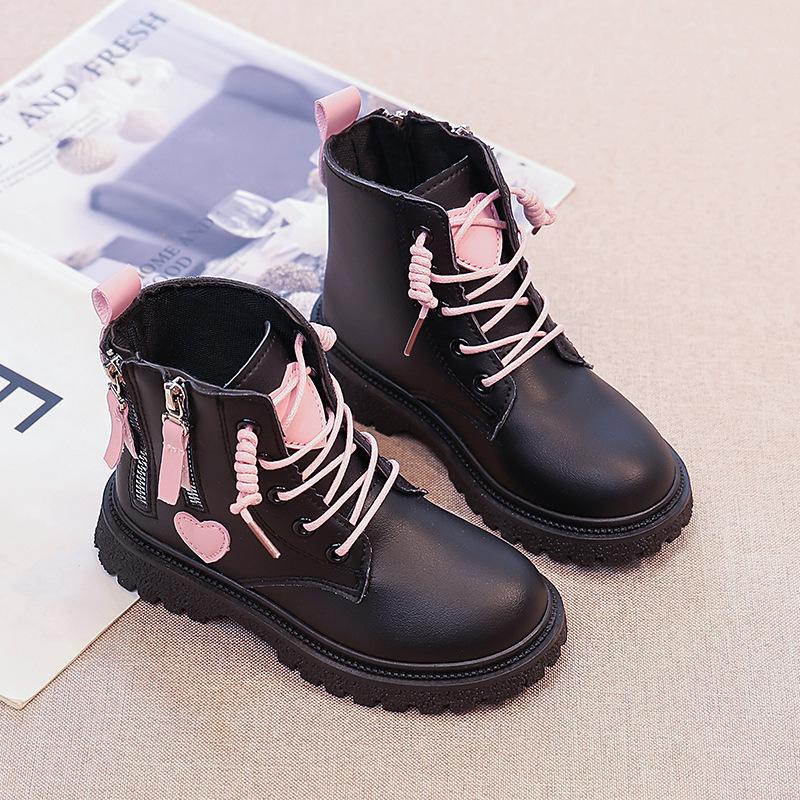 Girls Martin Boots Love Spring and Autumn New Girls Black Boots Children's Short Boots Medium Older Children Little Girls