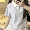 Kawaii słodkie paski T-shirty damskie japońska moda preppy styl kreskówka haft koszulki topy miękka dziewczyna lato Y2k