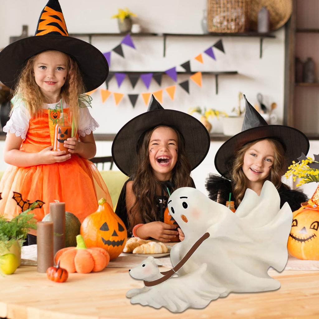 Unique Ghostly Walking Dog Statue Resins Crafts Figurine Ornament for Halloween Festivals Home and Garden Decoration