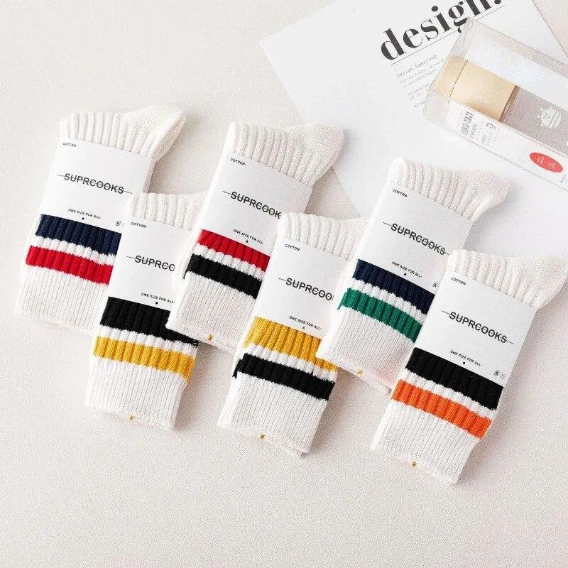 Новые модные полосатые спортивные носки до середины икры с цветными блоками — фото 6