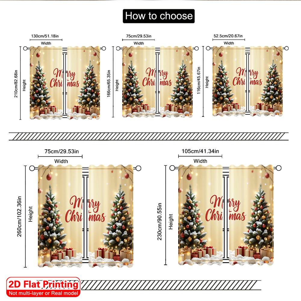2pcs 2D Flat Printing Merry Christmas Drapes Merry Christmas Gifts Tree Polyester Without Electricity Family Party for Room
