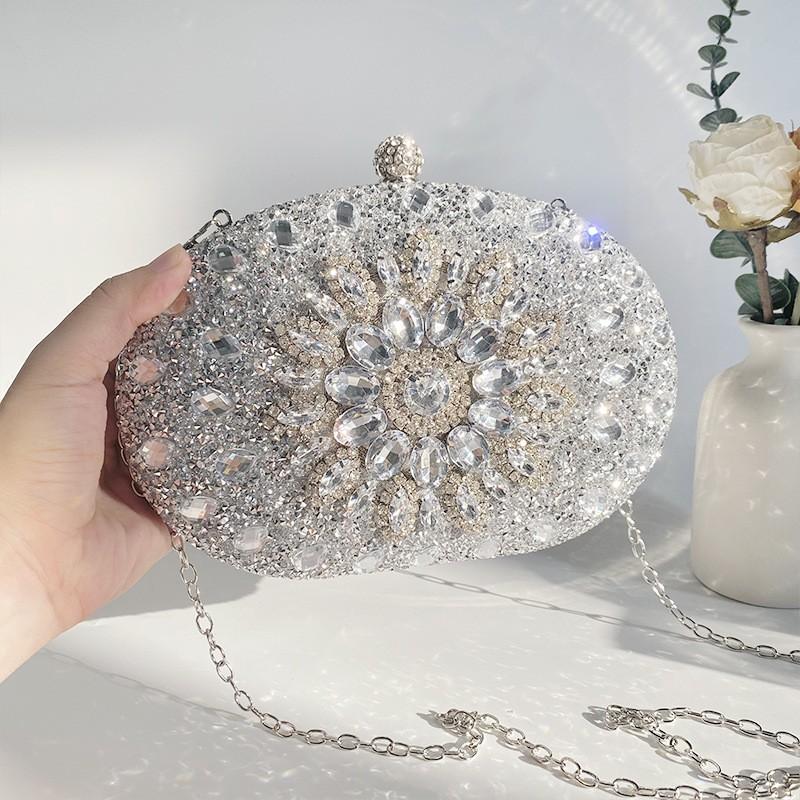 Elegant Rhinestone Sunflower Evening Clutch Bag Formal Party Wedding Banquet Handheld Purse