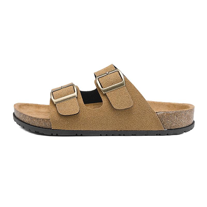 Men Slip On Cork Sandals Clogs Slide Slippers With Double Buckles Suede Leather Comfort Footbed Classics Health Soles Summer