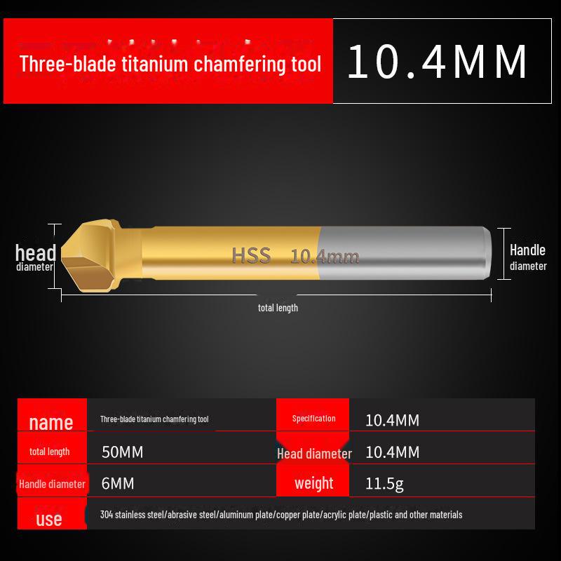 Black Hexagonal Handle 90° Woodworking Chamfering Tool Set - 3 Titanium-plated, 5-blade Hole Expansion Pieces
