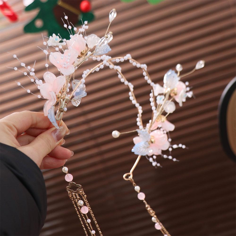 Flower Chinese Ancient Hairband Beads Swaying Fairy Headwear Hanfu Tassel Hair Hoop  Wedding Photos