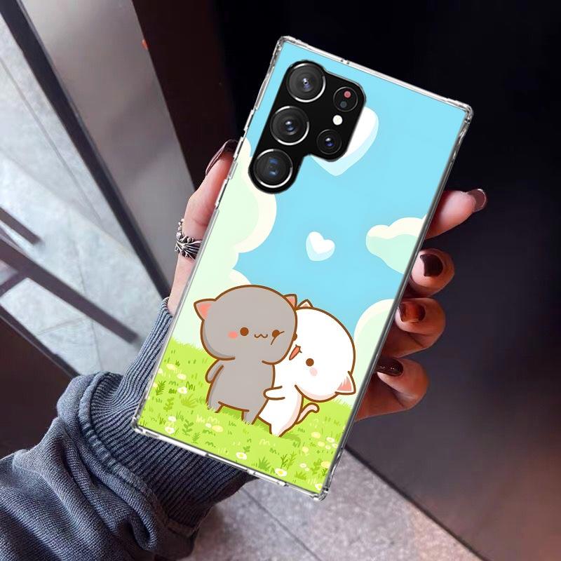 Cute Peach Goma Cat Phone Case For Samsung Galaxy S26 S25 Edge S24 S23 Ultra S22 Plus S21 S20 FE Soft TPU Back Cover Funda Galax