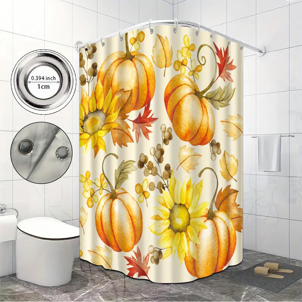 1Pc Autumn Harvest Thanksgiving Pumpkin Print Waterproof Shower Multi Size Privacy Hanging Curtain With 12 Hooks