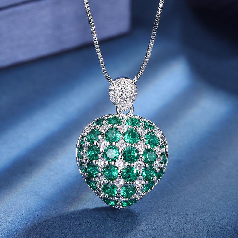 Jewelry Korean Version Temperament Women'S Pendant, Colored Treasure Inlaid With Diamonds, Simulated Colored Treasure, Heart-Shaped Pendant