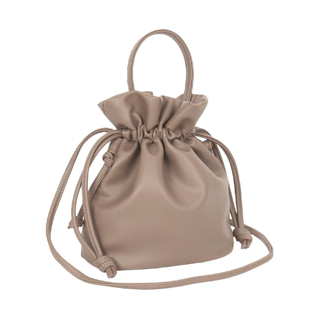 Gisele Small Drawstring Shoulder Mini Yukata Bag, Lightweight, 2-Way, Compact, Pochette, Bag, Handbag, Women's (Cocoa)