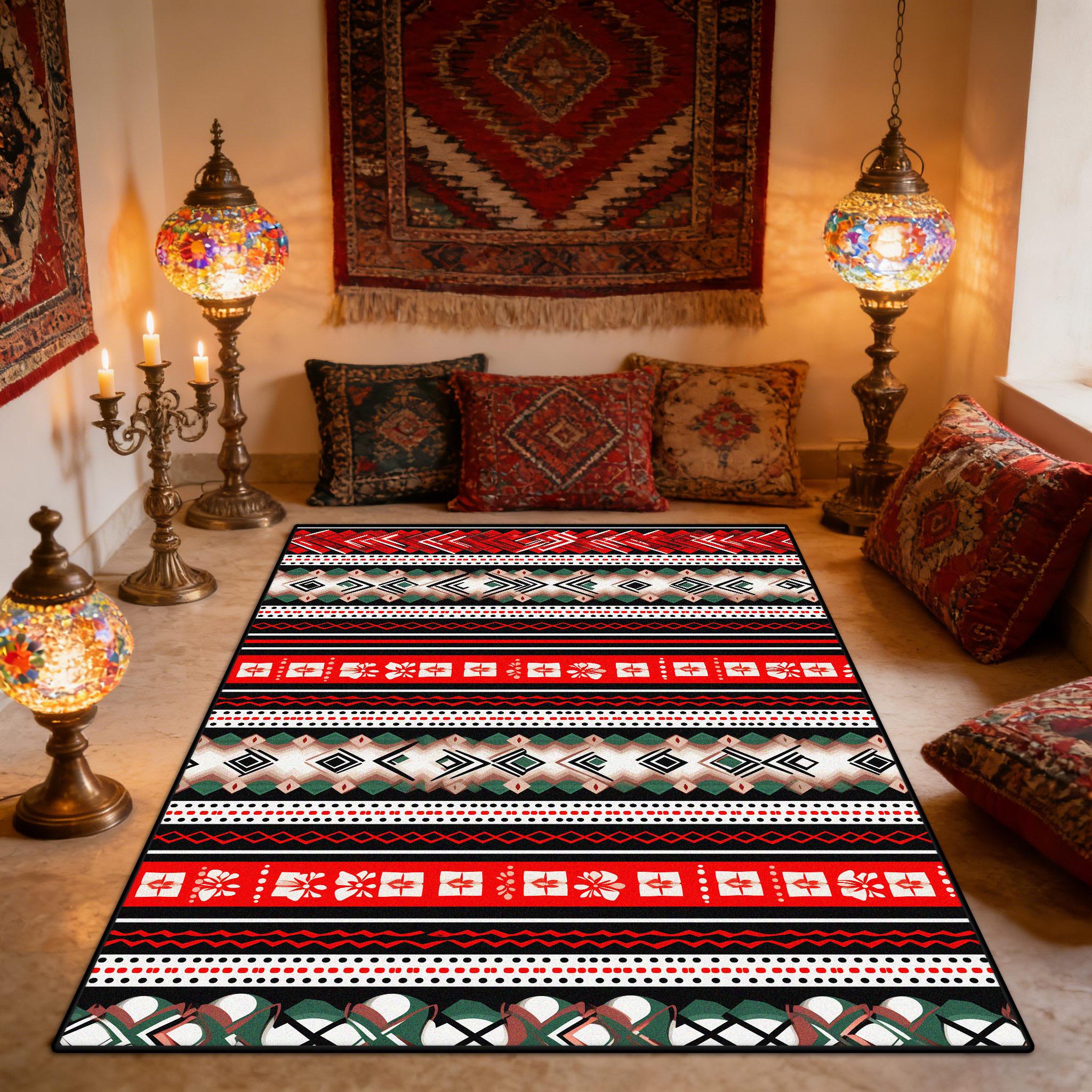 

Ethnic Style Geometric Living Room Carpet Boho Decoration Home Retro Washable Rug Bedroom Lounge Foldable Non-slip Floor Mat 60x90cm