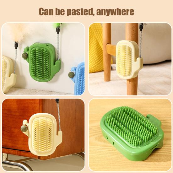 3-in-1 Cat Self Groomer Brush Wall Corner Massage Comb with Catnip Ball Feather Toys Cactus Shape Cat Face Scratcher for Indoor Cats