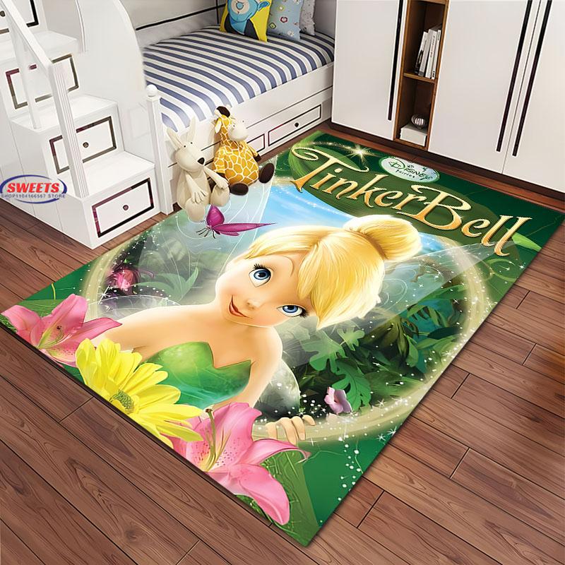 1PC Cute Princess Tinker Bell Cartoon Carpet for Bed Bedroom Sofa Picnic, Children's Room Large Decorative Mat All Seasons Rug