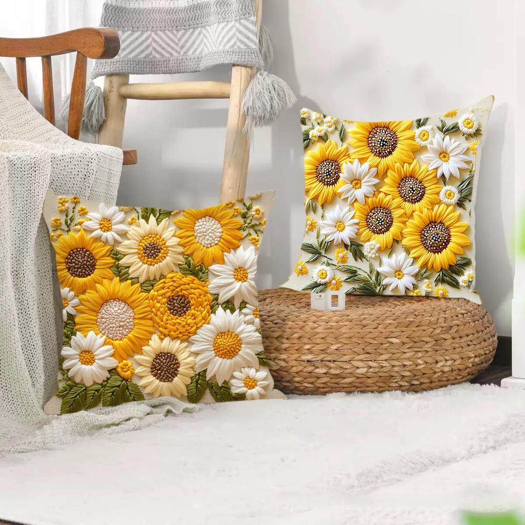 45x45cm Retro Sonnenblumen-bedruckte Kissenhülle Frühling Sommer Gänseblümchen Sonnenblumen Kissenbezug Sonnenblumen Haus Sofa Auto Kissenbezug