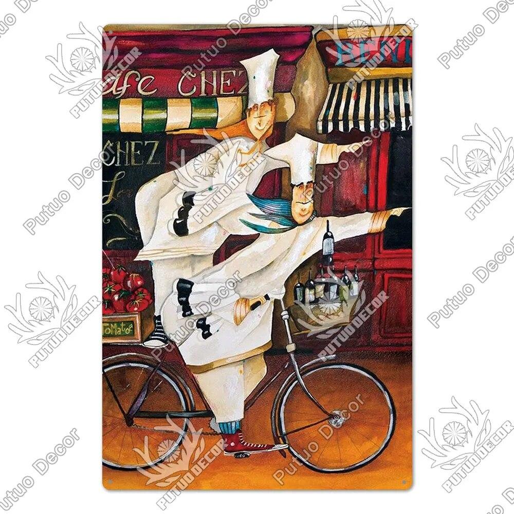 Putuo Decor Chef Metal Painting Retro Tin Sign Cook Kitchen Vintage Wall Decor Restaurant Diner Bistro