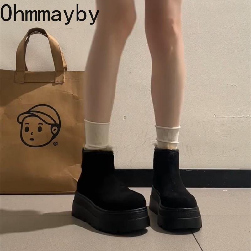 Vintage Fleece Lining Women Snow Boots Comfort Platform Thick Sole Keep Warm Cotton Short Booties Winter Women's Plush Shoes