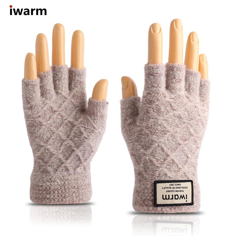 iwarm loves warmth, winter half-finger cashmere gloves, cold-proof and warm jacquard for men and women, piled thickened knitted gloves