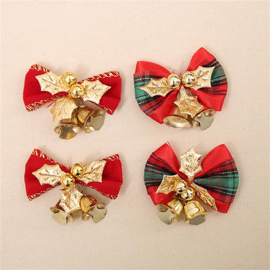 10 Pack Christmas Bow With Bells Xmas Bowknot Craft Gift Ornament Christmas Tree Hanging Decor