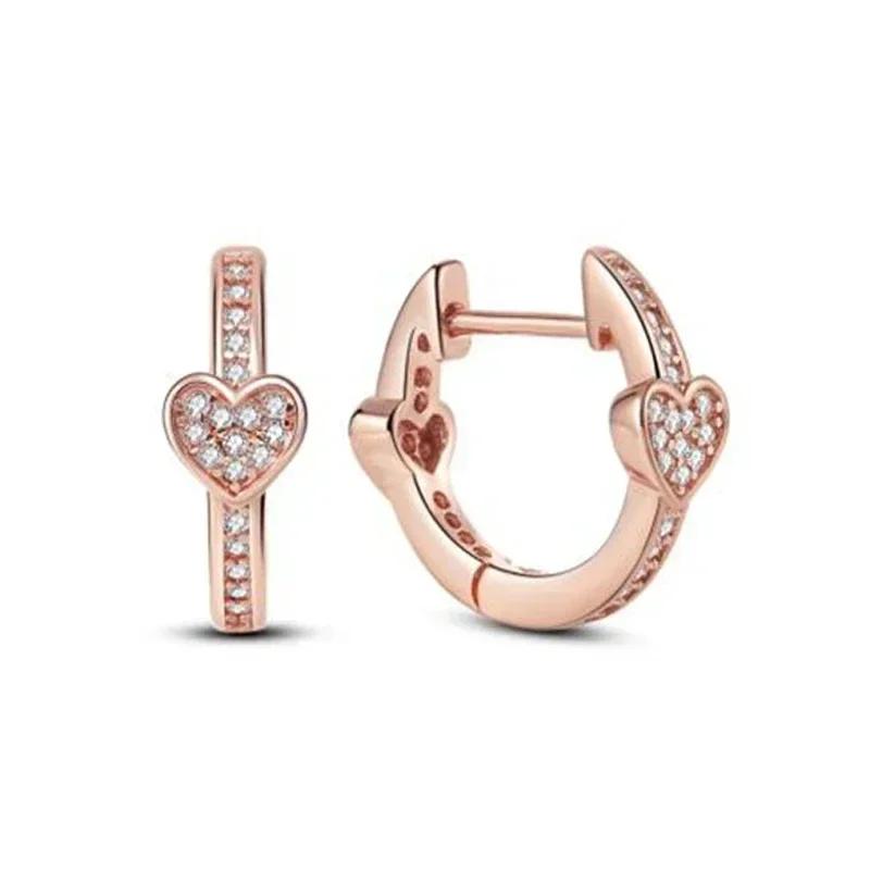 925 Silver Heart Earrings Exquisite Shiny Circular Light Luxury Jewelry Perfect Festive Gifts for Her