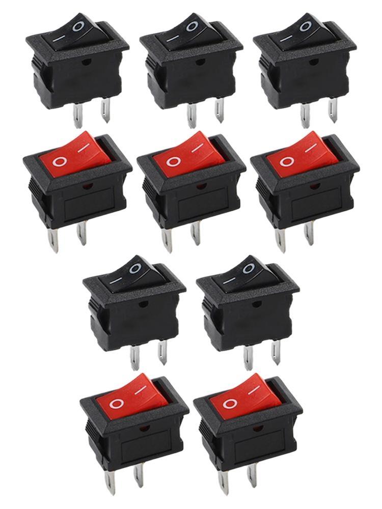 10PCS For Mini Rocker Switch 2 Pin ON OFF SPST Black Red for Cars Household Use
