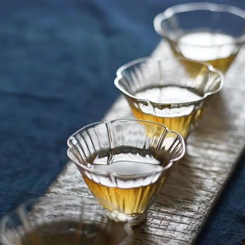 40ml Japanese MIni Watercup Flower Floral Mini Heat Resistant Glass Japanese Kung Fu Tea Cup Teacup Set Wine Glasses Supplies