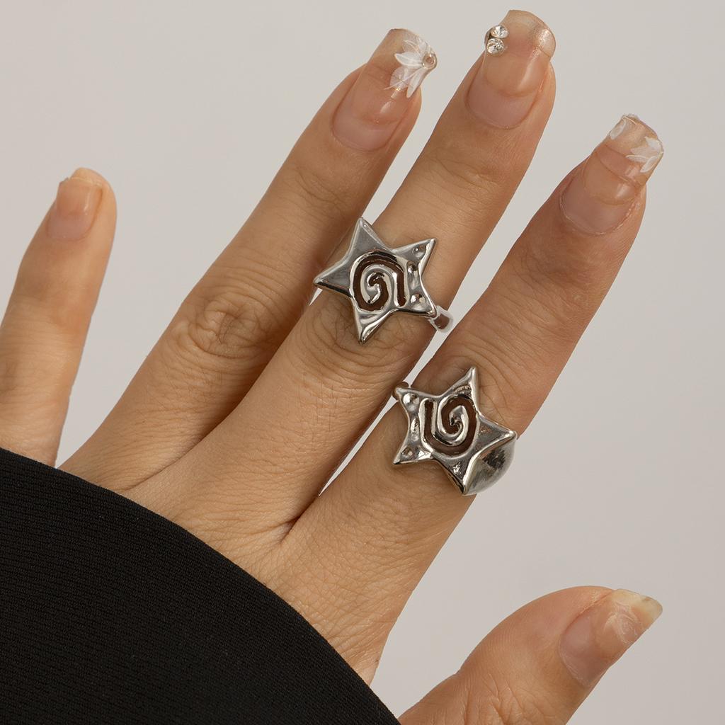 Hollow Stars Metal Ring Sets Trendy Adjustable Women Couple Gifts Opening Rings Punk Fashion Engagement Hip Hop Party Jewelry