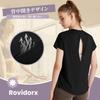 Rovidorx Yoga and Pilates Short Sleeve Fitness Beautiful Size S Women's Wear, Open-Back T-Shirt, Sportswear, Wear, Training, Running, Back, Black,