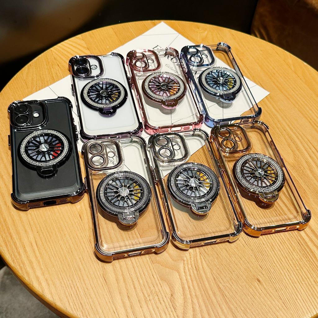 Pro iPhone 16 Magnetický kryt s otočným spinnerem a stojánkem, PC + TPU, s airbagy, kryt na mobil