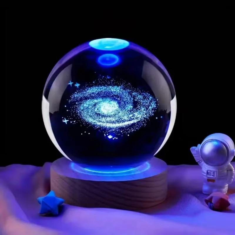 Umgebungslicht Saturn 3D Kugel Lampe Sonnensystem Kristallkugel mit Mehrfarbiger LED Lichtbasis Stimmungslicht Geschenke Geburtstag