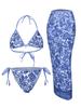 Women's Swimwear Printed Halter Neck Side Long Blouse Bikini Suit Three-piece Beachwear Bathing Suits
