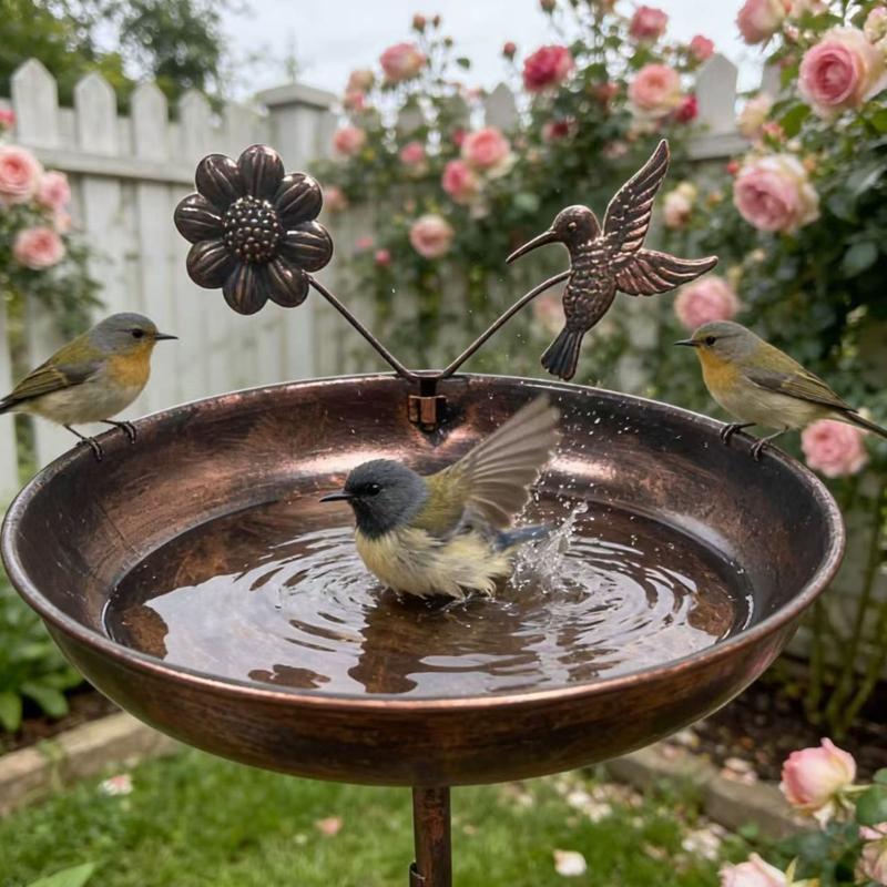 Traditional Antique Bronze Bird Feeder For Outdoor Use With Spacious Bowl To Accommodate Multiple Birds