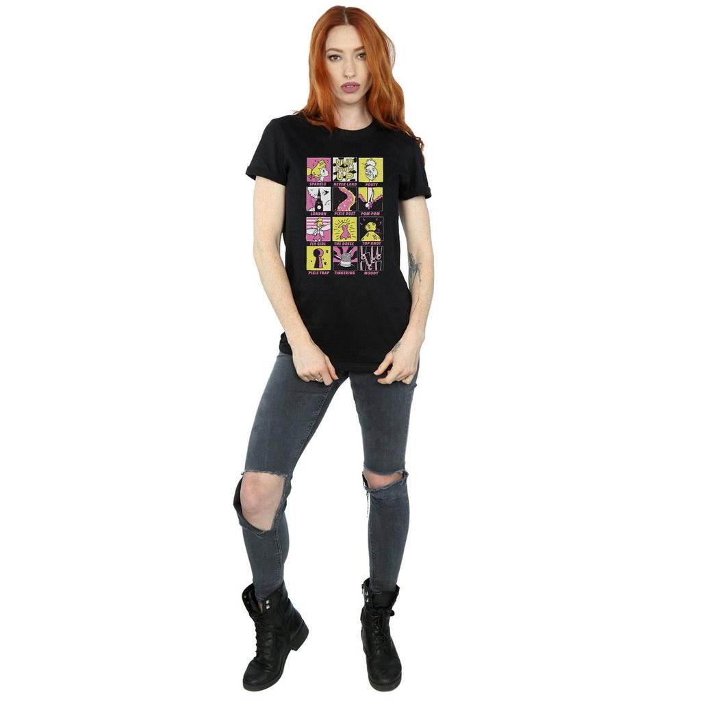 Disney T-shirt da Donna/Ragazza in Cotone a Quadretti Tinkerbell Stile Boyfriend