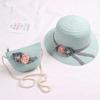Cute Bowknot Flower Kids Straw Hat + Straw Crossbody Bag Set Baby Outdoor Sun Hat Summer Beach Straw Cap Straw Rattan Bag