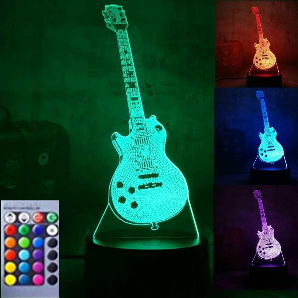 3D Guitar Night Light Lamp Illusion Night Light 16 Color Changing Table Desk Decoration Lamps Gift with Acrylic Flat ABS Base USB Cable Toy (Bus)