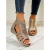 Summer New Large Size Slope Heel Hollow Back Zipper Casual Sandals