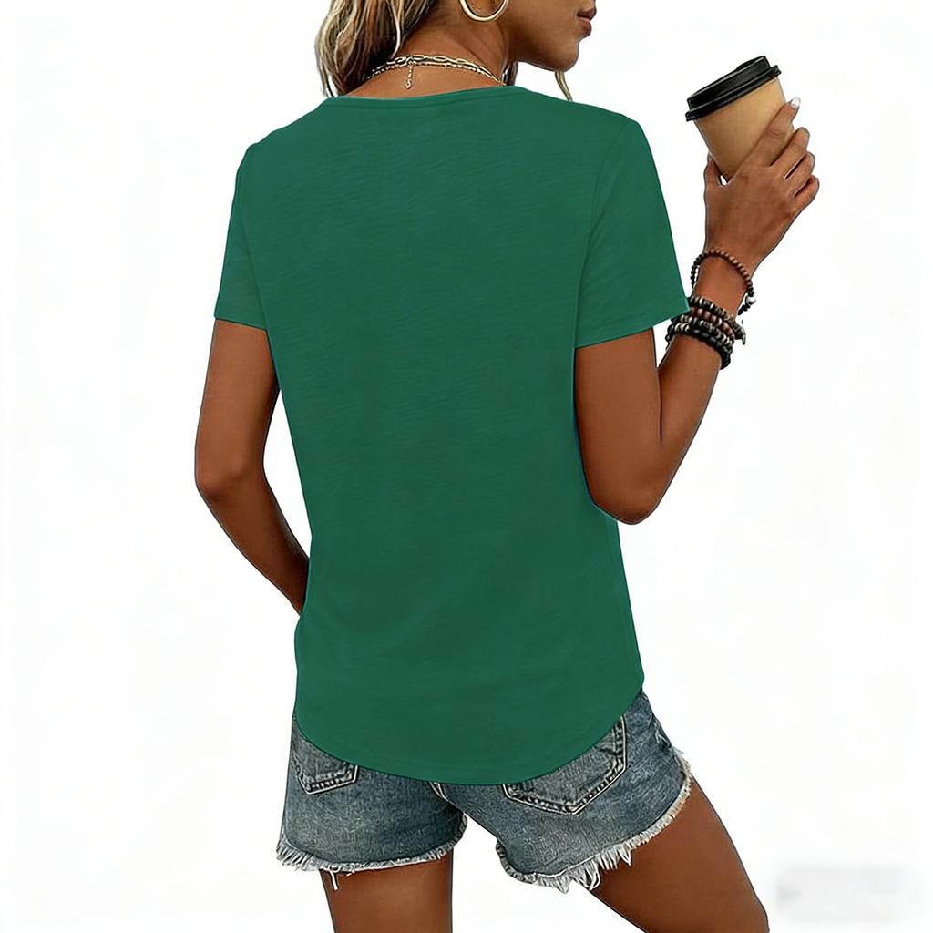 Womens  Casual  Tops Lace V Neck Short Sleeve T Shirts