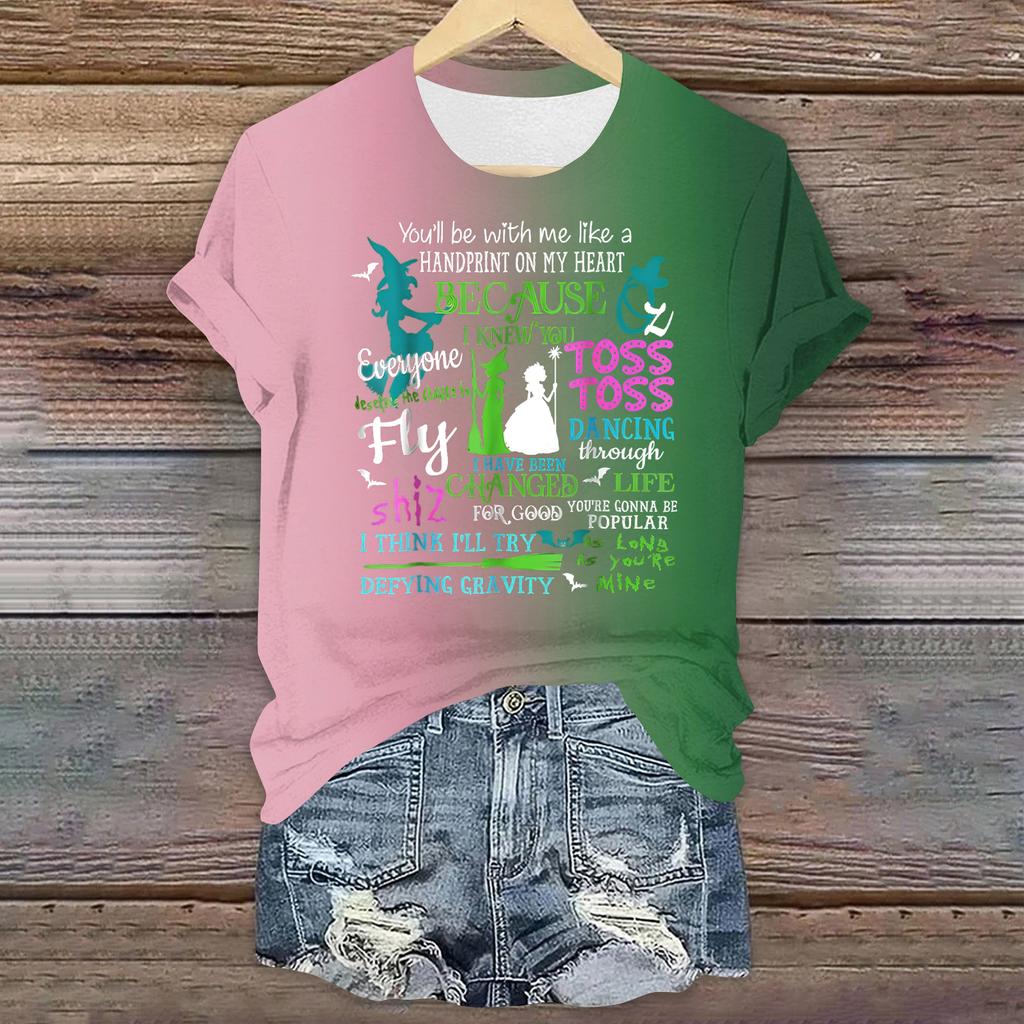 Women's Casual Printed T-shirt Round Neck Pullover Short Sleeve Top