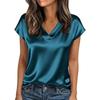 Women's Solid Color V-neck Satin Casual Short-sleeved Top