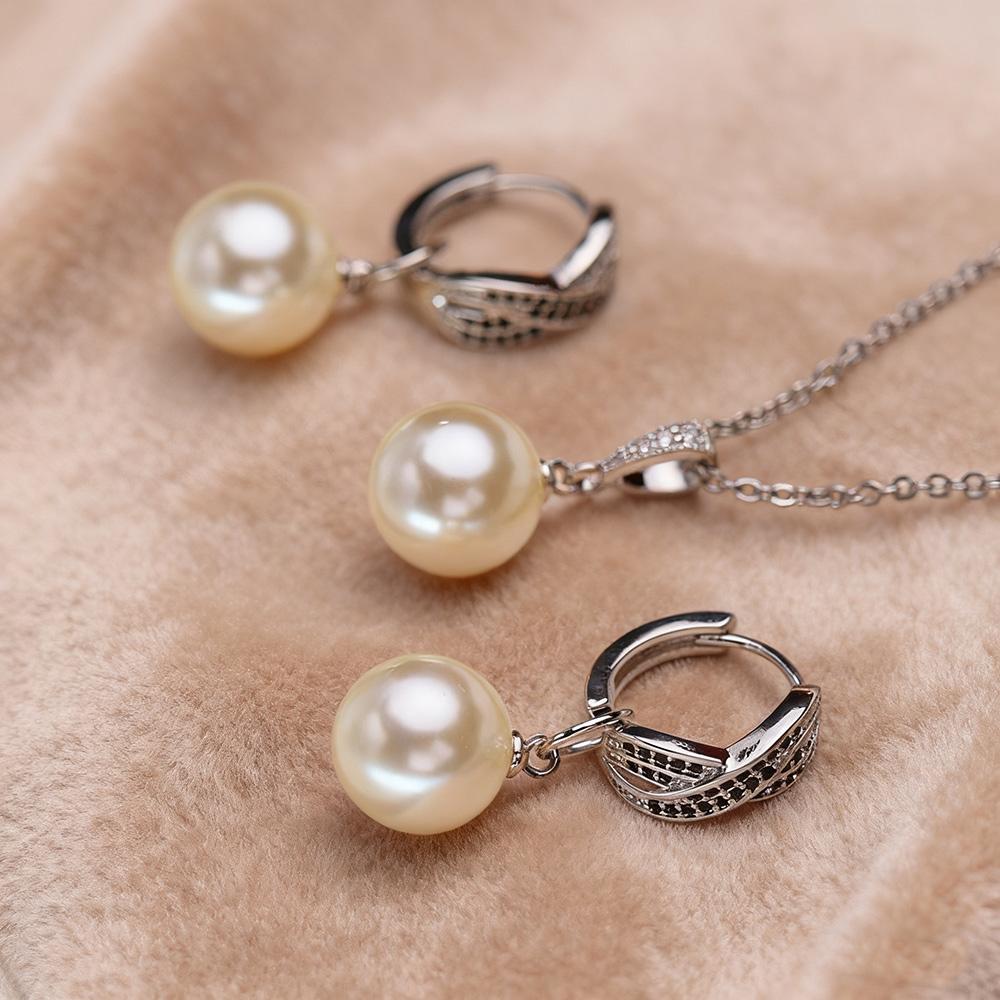 Leaf Imitation Pearl Necklaces Earrings Sets For Women Fashion Flower Cubic Zirconia Pendant with Chain Birhday Gift
