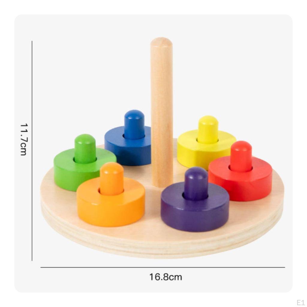 Wooden Disc Stacker Early Learning Rainbow Stacking Rings Cognitive Training Educational Color