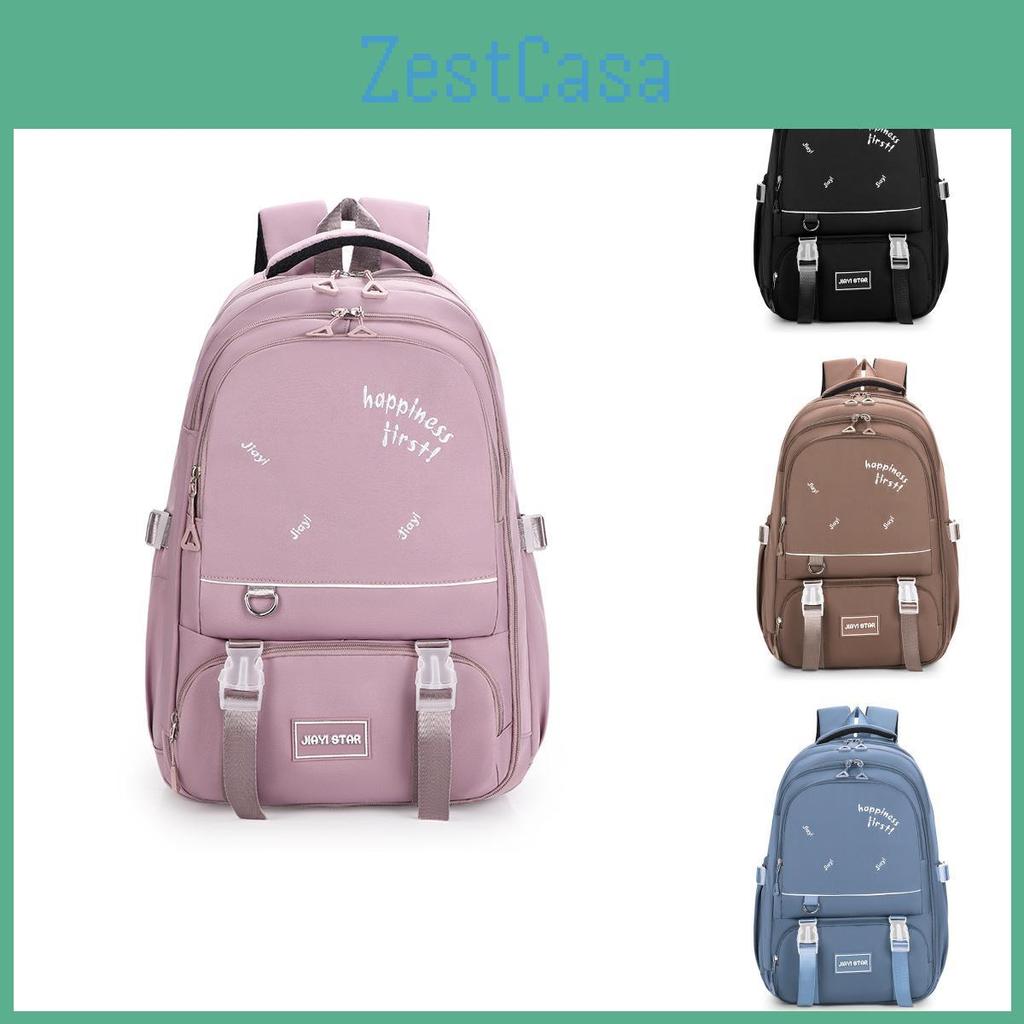 Solid Color Simple Letter Print Student Casual Backpack For School Day Use