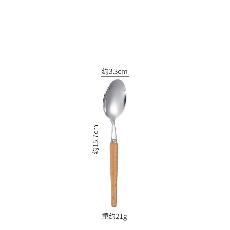 Wooden handle stainless steel knife and fork spoon Western food steak knife 304 stainless steel tableware spoon Fruit dessert fork
