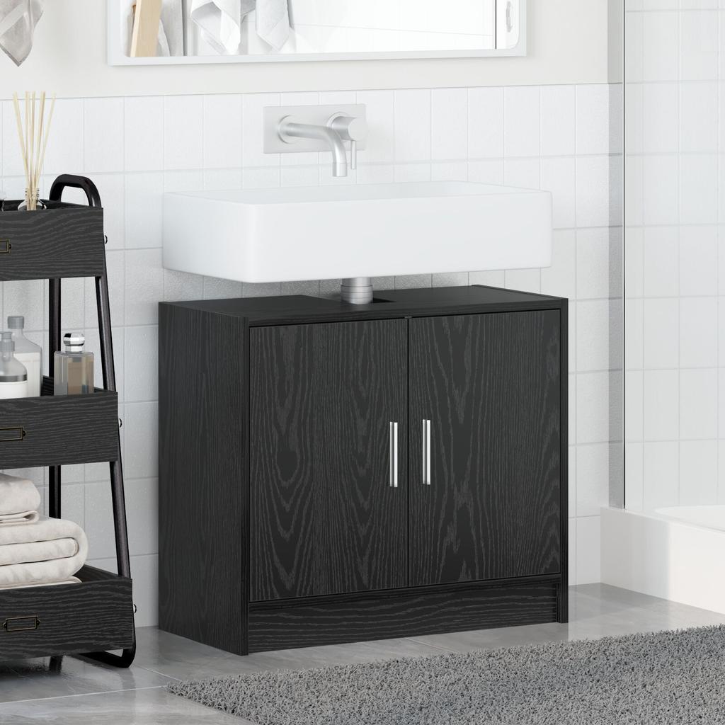 1 Piece Cabinet Under Washbasin In Black Bathroom, Large Storage Space with Double Doors, Storage Cabinet for Miscellaneous Items, 63x29x55 Cm