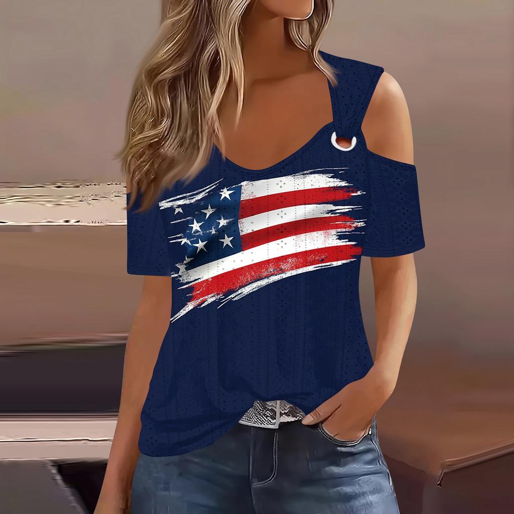 Sexy Cold Sholuder Tops For Women Summer Hollow Out Eyelet Short Sleeve Blouse Loose V Neck Tshirt Trendy Casual Tunics