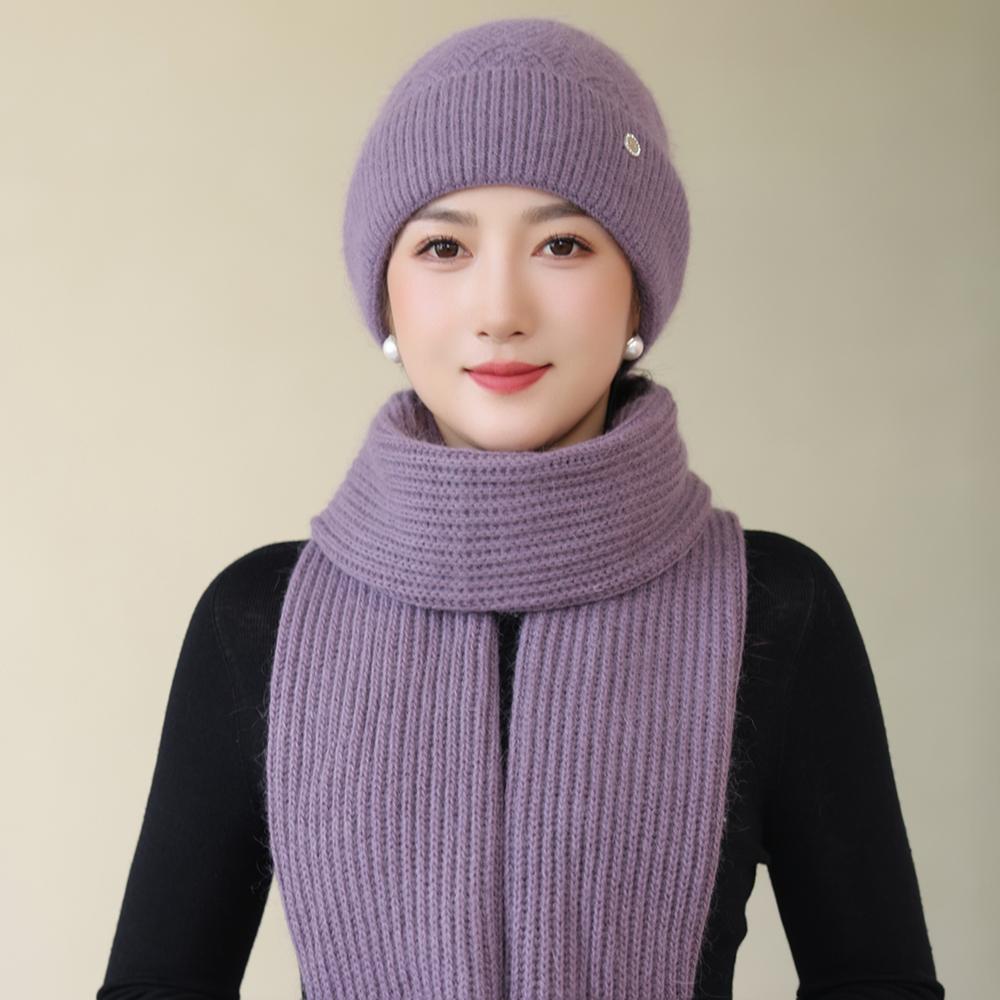 Modă Femei Costum Cald de Iarnă Femeie Dandy Căciuli pentru Femei Casual Amestec Lână de Iepure Pălărie Tricotată Set Căciulă Caldă de Iarnă