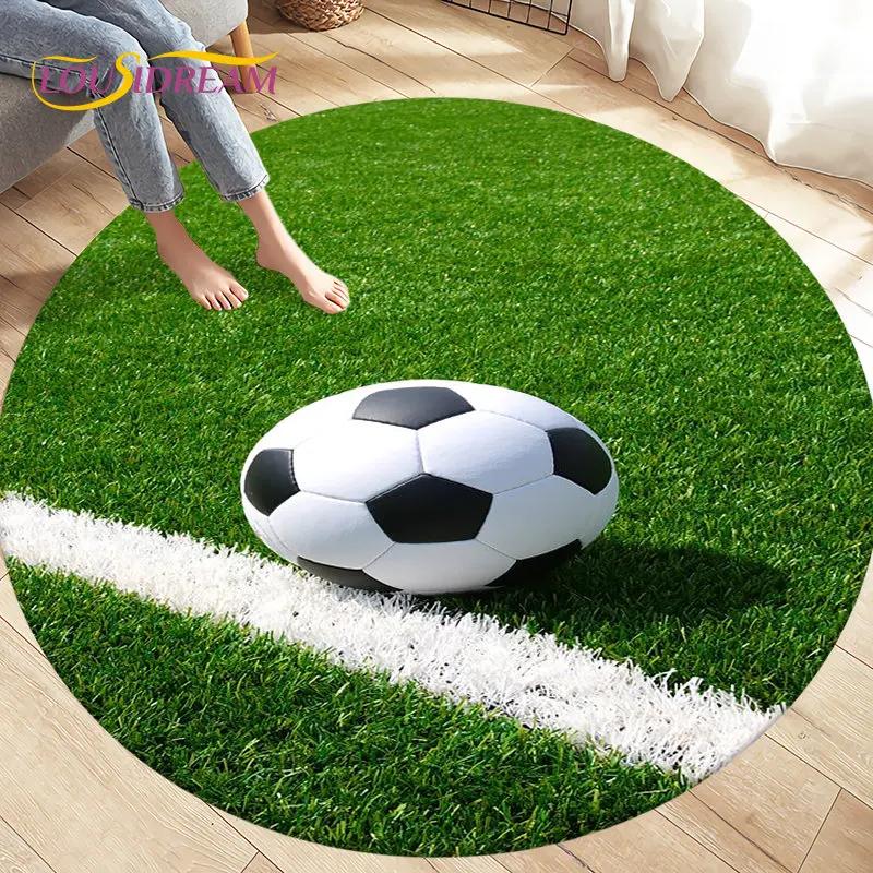 3D Cartoon Soccer Football Circle Area Rug Large,Round Carpet Rug for Living Room Bedroom Sofa Decoration,Kids Play Floor Mat