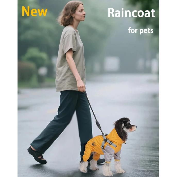 Pet Dog Waterproof Coat Puppy Hooded Jacket for Rainy Day Outdoor Dog Raincoat Reflective Clothes for Small Medium Large Dogs