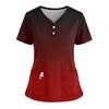 Women's Loose Short Sleeved Fashionable Square Printing V-neck Buttonable Side Slit Top T-shirt