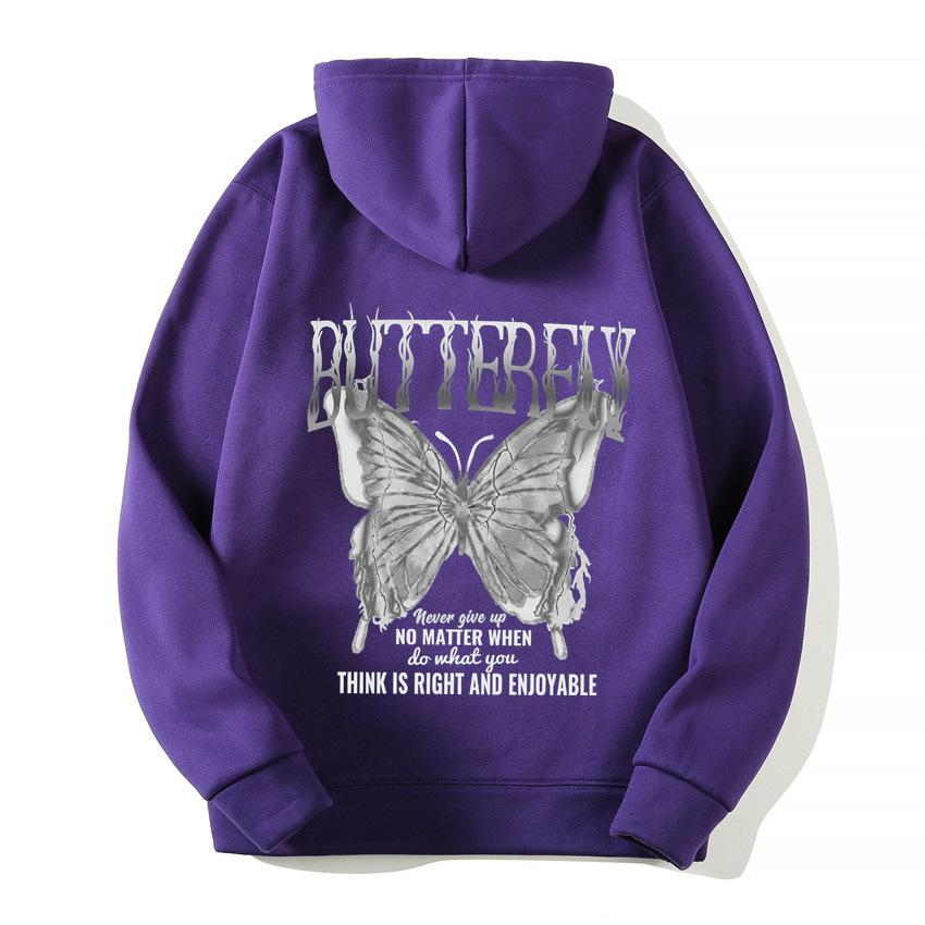 2025 European and American new letter fashion multi-color butterfly casual hooded fleece sweater