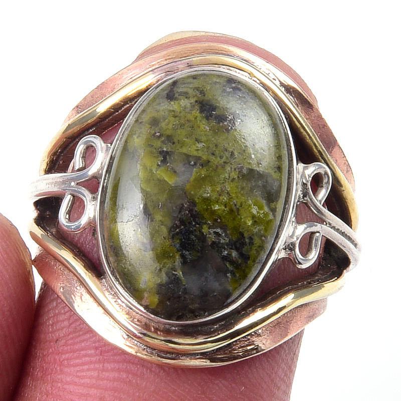 

Natural Rhyolite Gemstone Handmade 925 Sterling Silver Two Tone Ring Size 5 t7J03