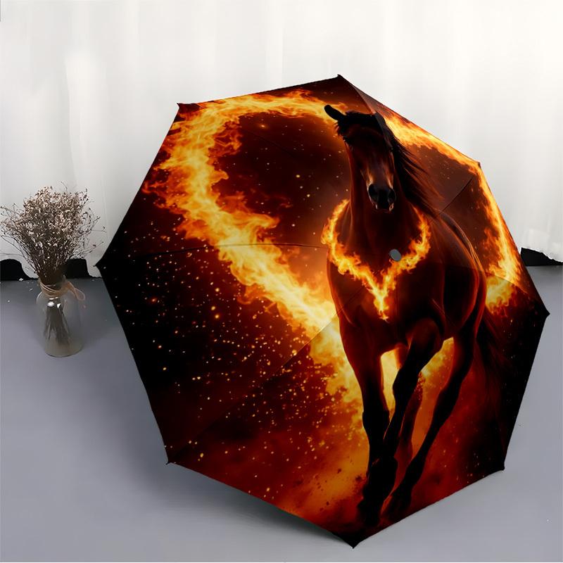 1pc FireHorse FlameRider Automatic Folding Umbrella Portable Collapsible 8-Rib Umbrella for All Seasons, Casual Outdoor Accessory, B64